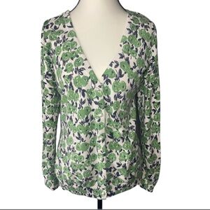 Fashion Bug 100% Cotton Y2K Vintage Green Floral Pearl Button Down Cardigan